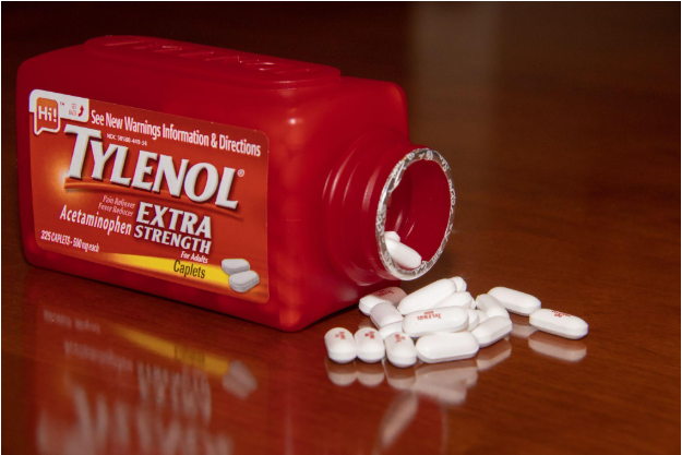 bottle of spilled over Tylenol